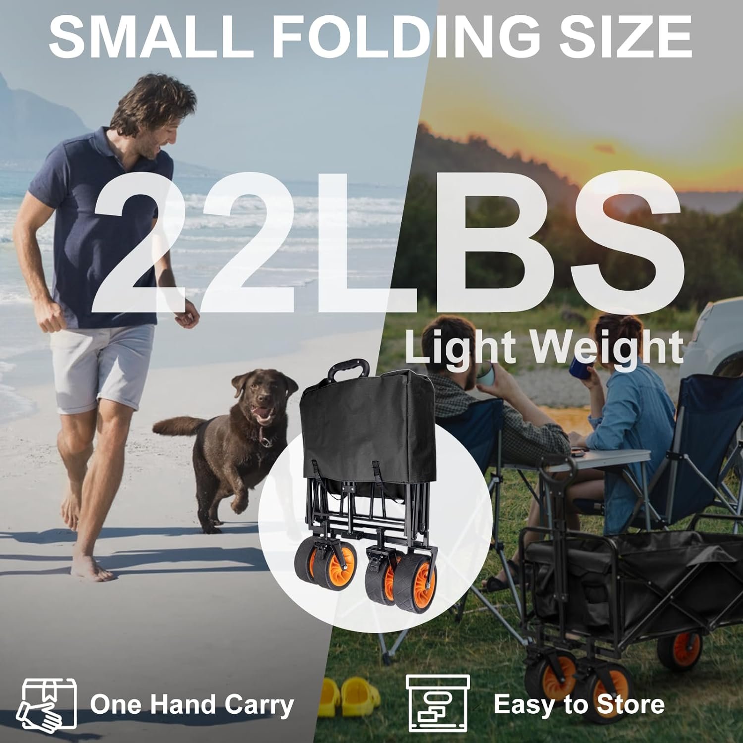 Összecsukható négykerekű gurulós kocsi, nagy teherbírású kiszélesített kerekekkel folding wagon Összecsukható négykerekű gurulós kocsi, nagy teherbírású kiszélesített kerekekkel folding wagon