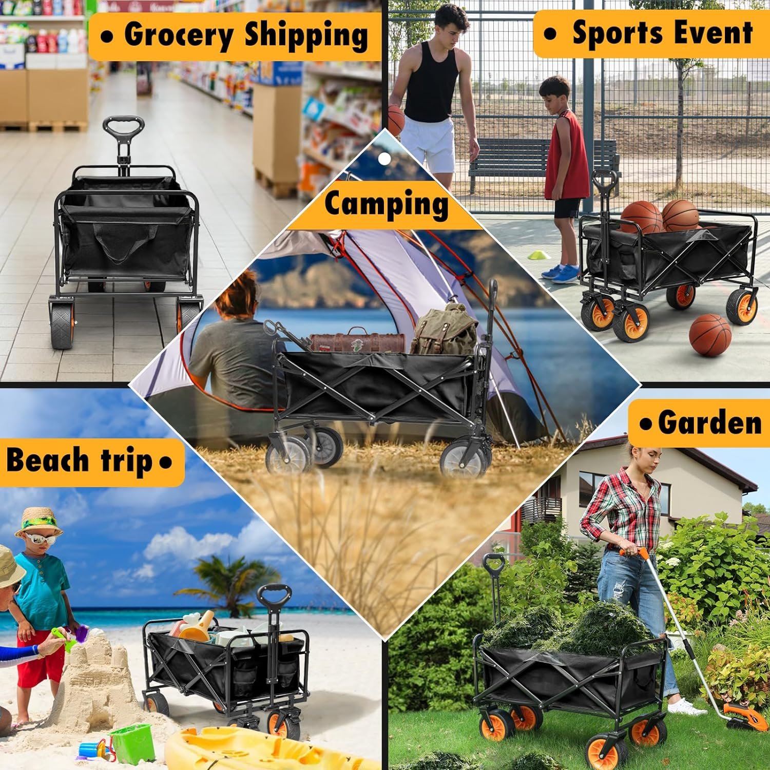 Összecsukható négykerekű gurulós kocsi, nagy teherbírású kiszélesített kerekekkel folding wagon Összecsukható négykerekű gurulós kocsi, nagy teherbírású kiszélesített kerekekkel folding wagon