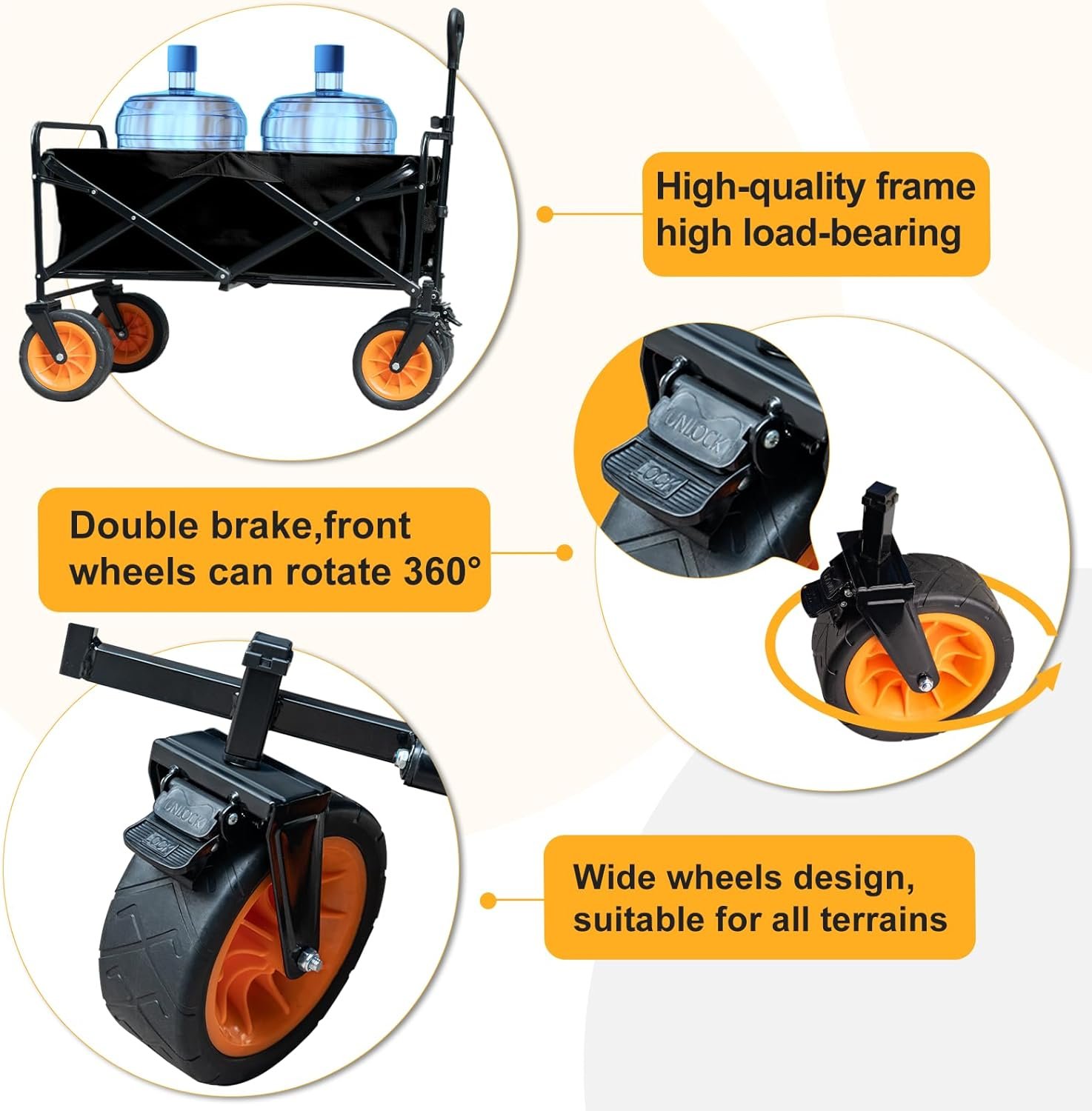 Összecsukható négykerekű gurulós kocsi, nagy teherbírású kiszélesített kerekekkel folding wagon Összecsukható négykerekű gurulós kocsi, nagy teherbírású kiszélesített kerekekkel folding wagon