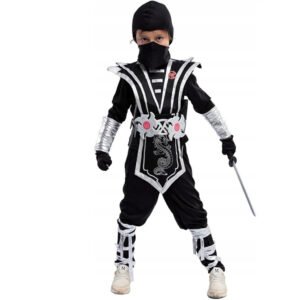 ninja harcos jelmez fiúknak – fekete ezüst szett fegyverekkel