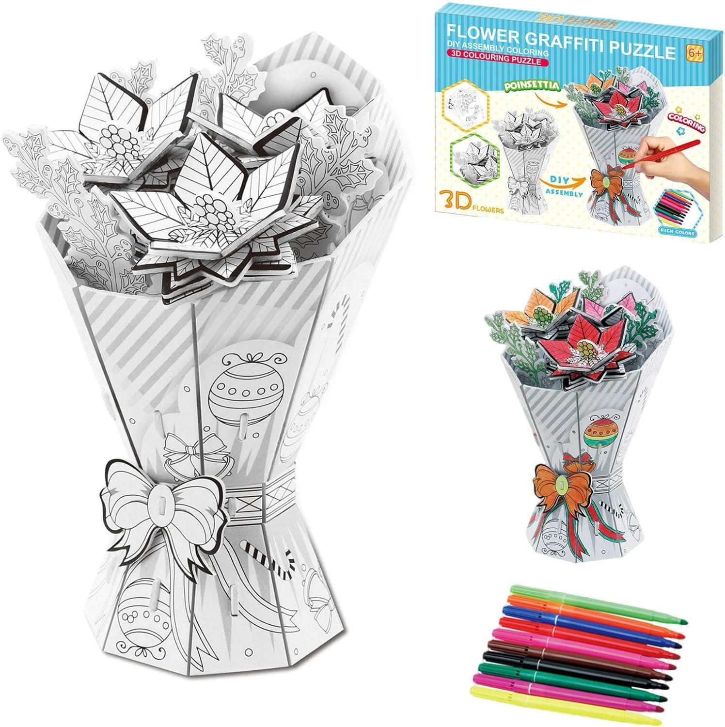 3d virágos kirakós csokor 10 filctollal, színező graffiti csokorfestés 3d virágos kirakós csokor 10 filctollal, színező graffiti csokorfestés