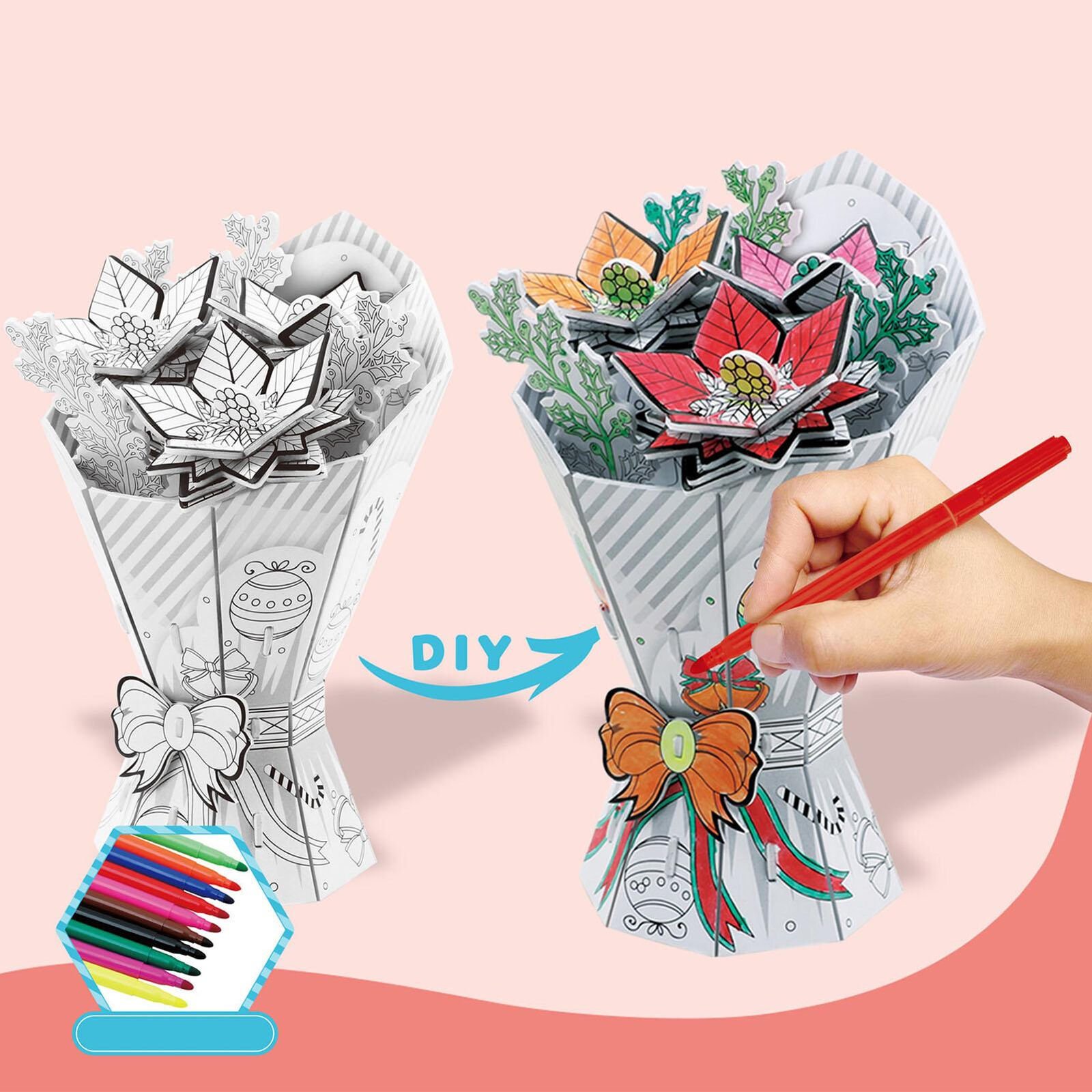 3d virágos kirakós csokor 10 filctollal, színező graffiti csokorfestés 3d virágos kirakós csokor 10 filctollal, színező graffiti csokorfestés