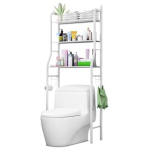 fürdőszobai polc a wc fölött, polctípus 3 rozsdamentes acél és abs polccal a mosógép felett, 47x25x160 cm, fehér