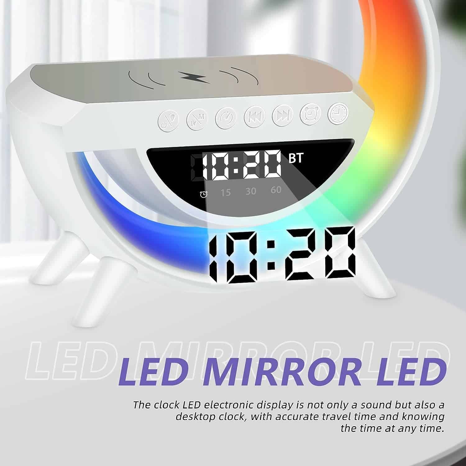 többfunkciós vezeték nélküli rgb led lámpa hangszóróval, bluetooth kapcsolattal időkijelzés és ébresztőóra funkció többfunkciós vezeték nélküli rgb led lámpa hangszóróval, bluetooth kapcsolattal időkijelzés és ébresztőóra funkció