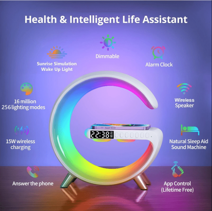 multifunkciós szórakoztató állomás – bluetooth hangszóró, vezeték nélküli töltő, rgb led party fény és éjszakai lámpa – 10w multifunkciós szórakoztató állomás – bluetooth hangszóró, vezeték nélküli töltő, rgb led party fény és éjszakai lámpa – 10w