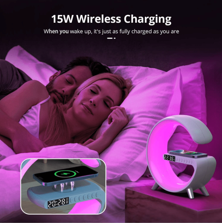 multifunkciós szórakoztató állomás – bluetooth hangszóró, vezeték nélküli töltő, rgb led party fény és éjszakai lámpa – 10w multifunkciós szórakoztató állomás – bluetooth hangszóró, vezeték nélküli töltő, rgb led party fény és éjszakai lámpa – 10w