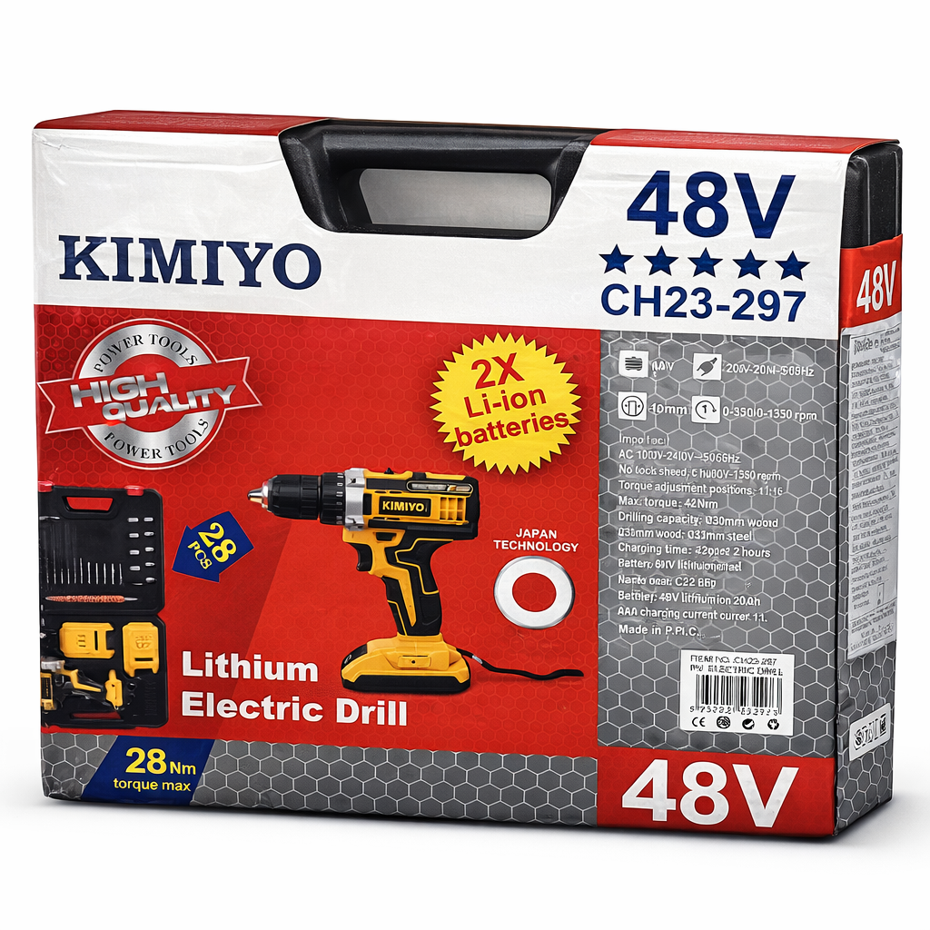 kimiyo 48v akkus fúró csavarozó kiegészítőkkel – ch23 297 kimiyo 48v akkus fúró csavarozó kiegészítőkkel – ch23 297