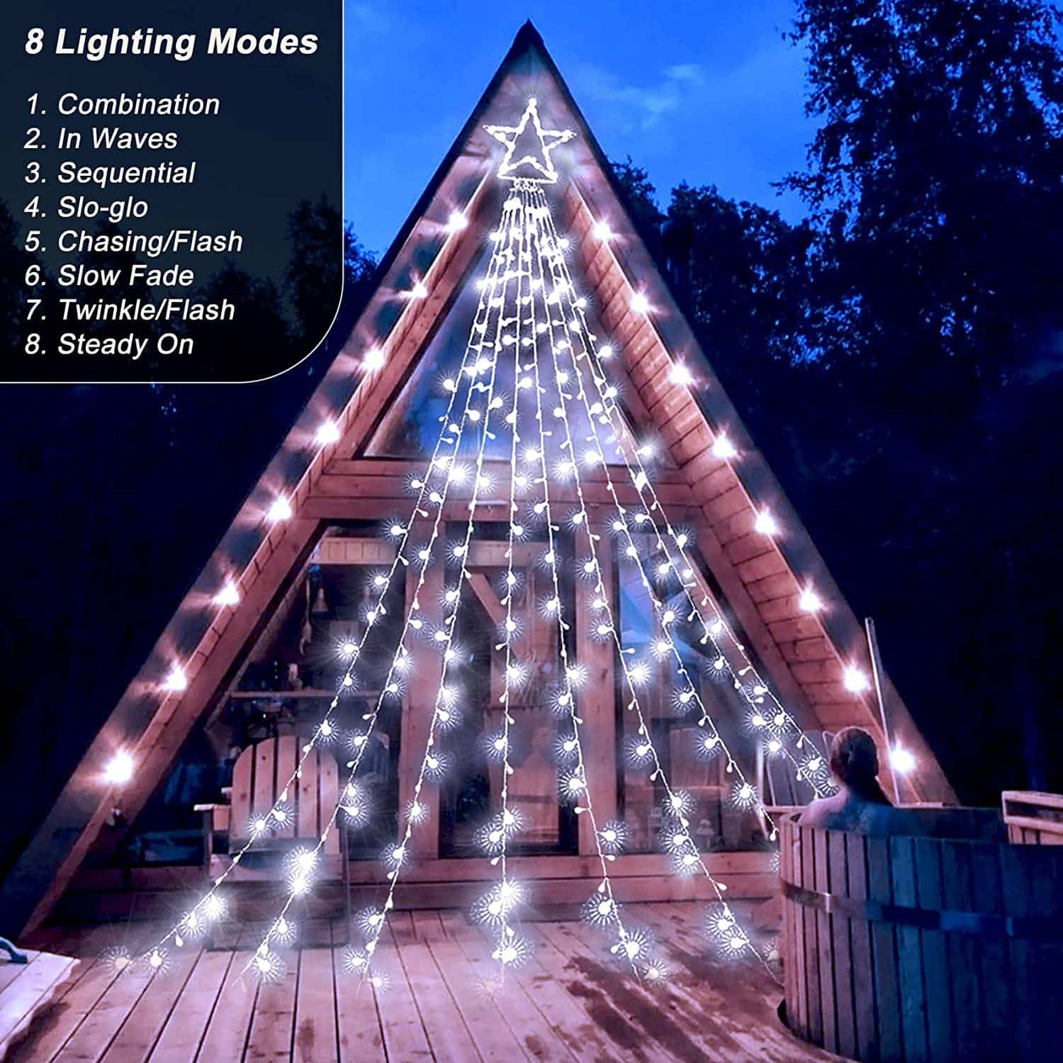 premium led star 360 led es kül és beltéri vízesés fényfüzér 8 üzemmóddal hideg fehér premium led star 360 led es kül és beltéri vízesés fényfüzér 8 üzemmóddal hideg fehér