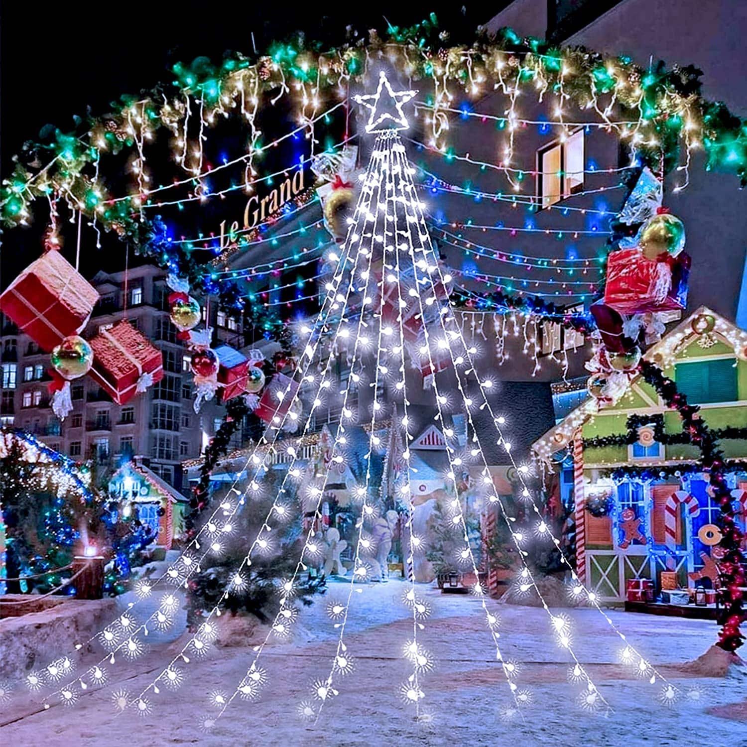 premium led star 360 led es kül és beltéri vízesés fényfüzér 8 üzemmóddal hideg fehér premium led star 360 led es kül és beltéri vízesés fényfüzér 8 üzemmóddal hideg fehér