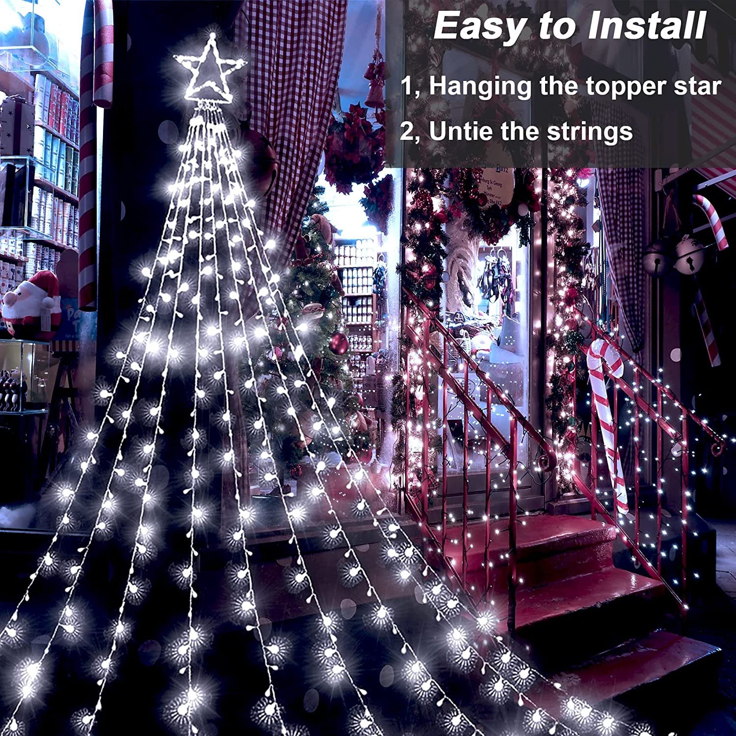 premium led star 360 led es kül és beltéri vízesés fényfüzér 8 üzemmóddal hideg fehér premium led star 360 led es kül és beltéri vízesés fényfüzér 8 üzemmóddal hideg fehér