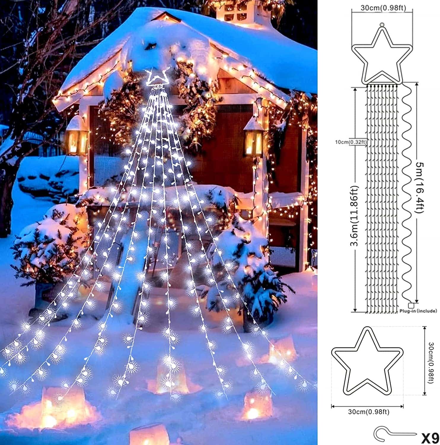 premium led star 360 led es kül és beltéri vízesés fényfüzér 8 üzemmóddal hideg fehér premium led star 360 led es kül és beltéri vízesés fényfüzér 8 üzemmóddal hideg fehér