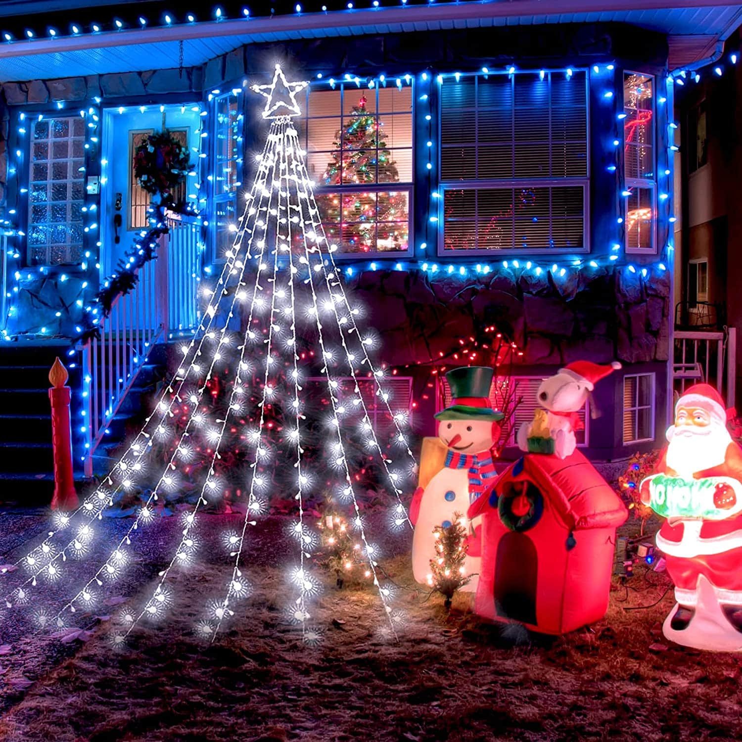 premium led star 360 led es kül és beltéri vízesés fényfüzér 8 üzemmóddal hideg fehér premium led star 360 led es kül és beltéri vízesés fényfüzér 8 üzemmóddal hideg fehér