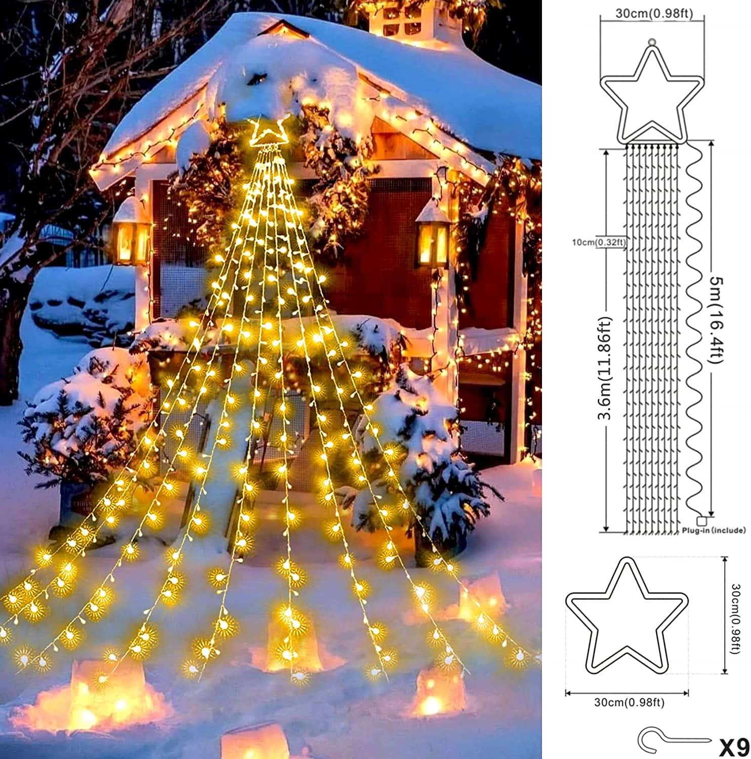 premium led star 360 led es kül és beltéri vízesés fényfüzér 8 üzemmóddal meleg fehér premium led star 360 led es kül és beltéri vízesés fényfüzér 8 üzemmóddal meleg fehér