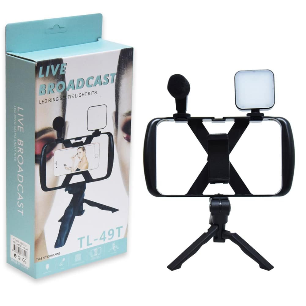 telefontartó állvány vlogoláshoz, vakupapuccsal és mikrofonnal telefontartó állvány vlogoláshoz, vakupapuccsal és mikrofonnal