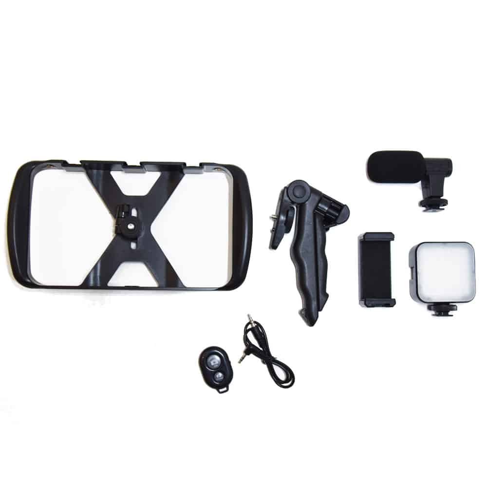 telefontartó állvány vlogoláshoz, vakupapuccsal és mikrofonnal telefontartó állvány vlogoláshoz, vakupapuccsal és mikrofonnal