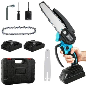 worthair ke24 286 akkus kézi mini láncfűrész 8″ – 128v, 2 akkumulátorral, hordtáskával