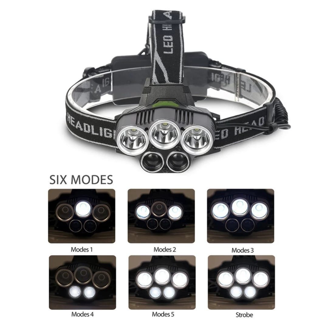 nagy fényerejű led fejlámpa 5led, tölthető nagy fényerejű led fejlámpa 5led, tölthető