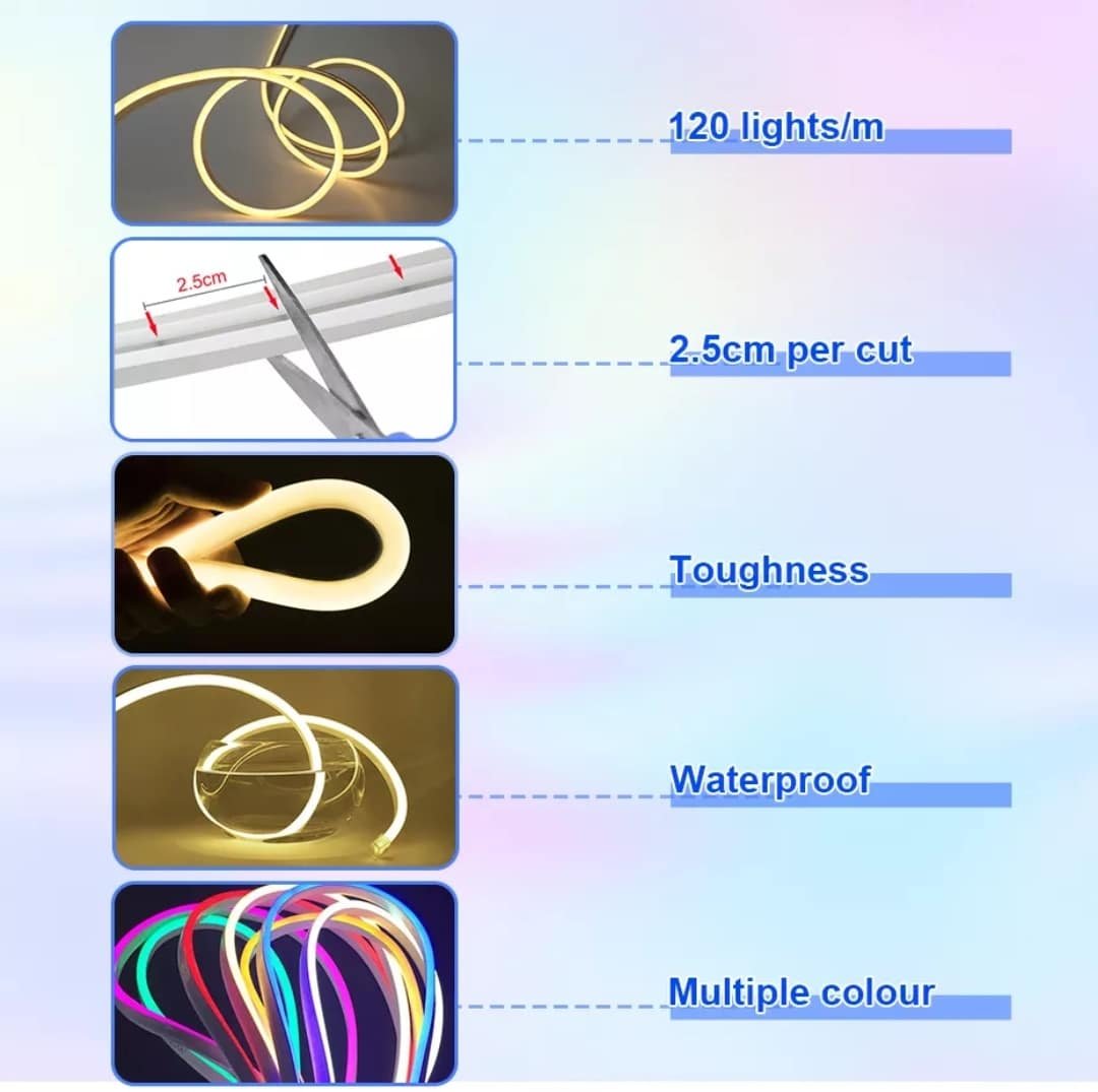 rgb flexibilis neon led szalag, 5 m telefonról vezérelhető rgb flexibilis neon led szalag, 5 m telefonról vezérelhető